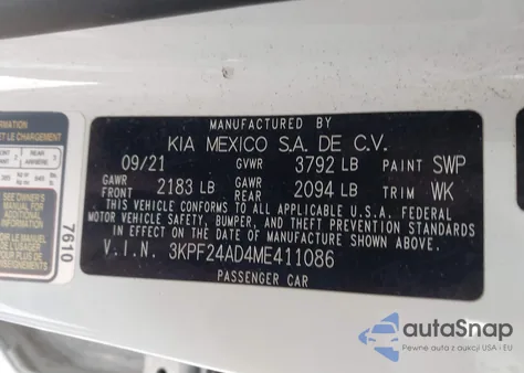 2021 Kia Forte Lxs из США, поврежденный, VIN 3KPF24AD4ME411086